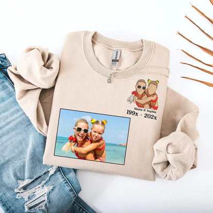 Custom Embroidered Photo Portrait T-shirt Hoodie For Mom - Unique Mother's Day Gift