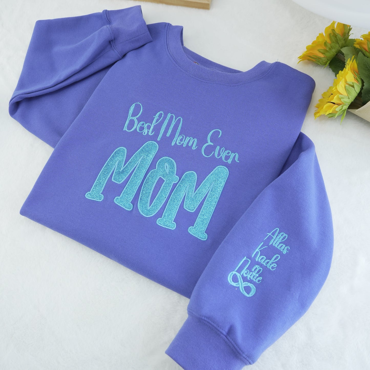 Custom Mom's Glitter Embroidered T-shirt and Sweatshirt | a gift for mom with a warm word