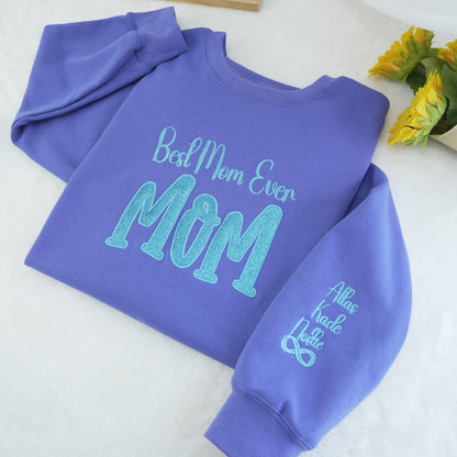 Custom Mom's Glitter Embroidered T-shirt and Sweatshirt | a gift for mom with a warm word