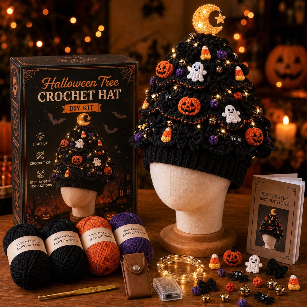Light-Up Christmas Tree Crochet Hat DIY Kit