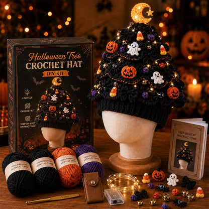 Light-Up Christmas Tree Crochet Hat DIY Kit