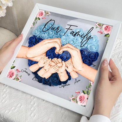 Personalized Our Family Hands Flower Shadow Box – Custom Mother’s Day Gift for Mom, Popular Family Keepsake Decor