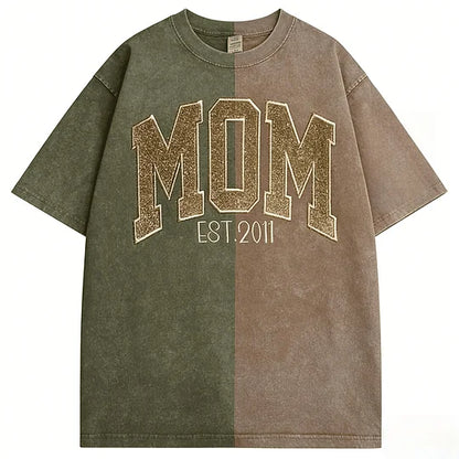 Washed Patchwork T Shirt Glitter MOM Sequin Embroidered Mothers Day Gift for Mama