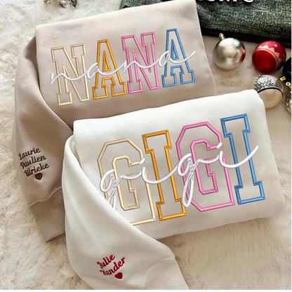 Custom Color Embroidered Nana Sweatshirt and Grandkids | Mother's Day Christmas Gifts for Mom