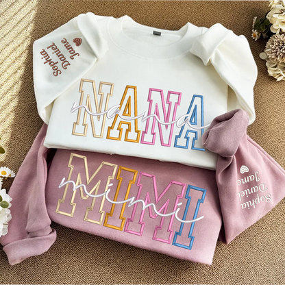 Custom Color Embroidered Nana Sweatshirt and Grandkids | Mother's Day Christmas Gifts for Mom