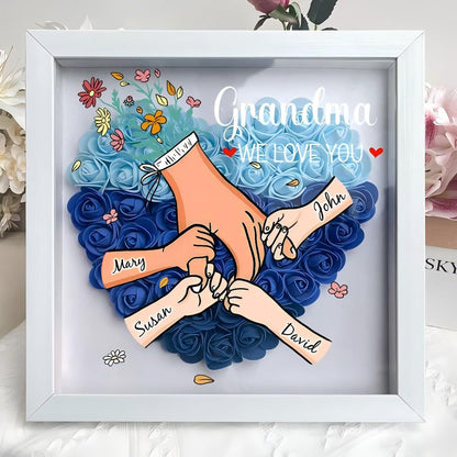 Custom Hand Holding Family Flower Shadow Box with Multiracial Family-Different Skin Tones | Mother’s Day gift