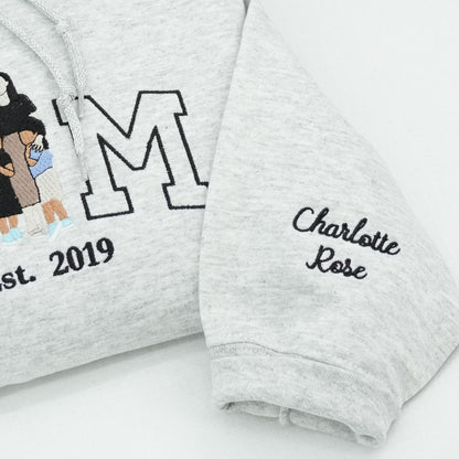 Custom Embroidered Photo Mom and Kids Family Portrait Sweatshirt |  Mother's Day Gifts