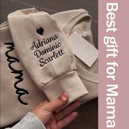 Custom mama Embroidered Sweatshirt with Kids Names on Sleeves | Mother's Day Gifts