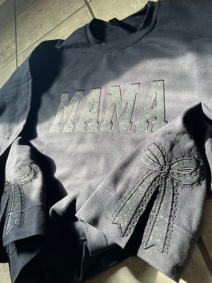 Custom Glitter Embroidered Lace Side Bow Mama Sweatshirt | Mother's Day Gifts