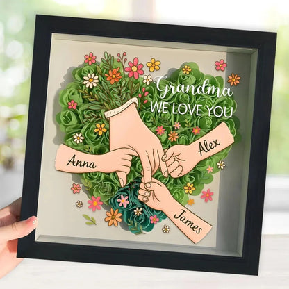 Personalized Shadow Box for Mom & Grandma Flower Shadow Box with Kids' Names | Mother's Day Gifts