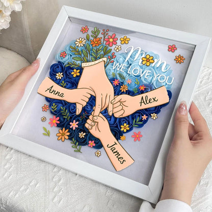 Personalized Shadow Box for Mom & Grandma Flower Shadow Box with Kids' Names | Mother's Day Gifts
