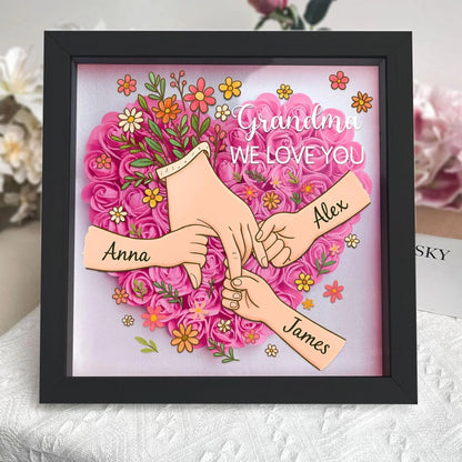 Personalized Shadow Box for Mom & Grandma Flower Shadow Box with Kids' Names | Mother's Day Gifts