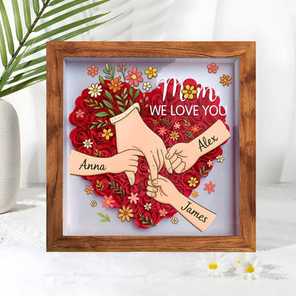 Personalized Shadow Box for Mom & Grandma Flower Shadow Box with Kids' Names | Mother's Day Gifts