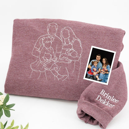 Custom Parent-Child Photo Outline Embroidered Sweatshirt - Surprise Mother's Day gift