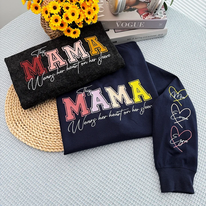 Custom Embroidered Heart on Sleeve Personalized Mommy/Grandma Washed Sweatshirt | Mother's Day Gift for Mom & Grandma