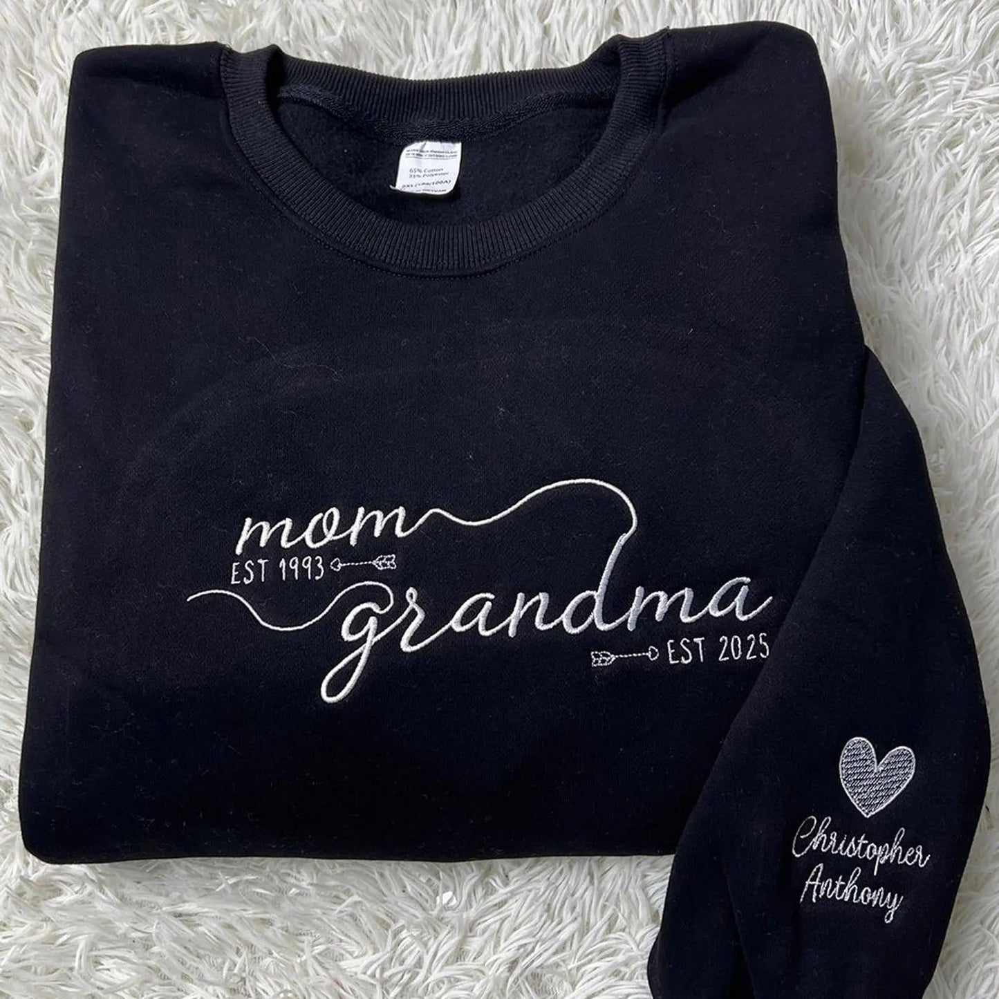 Custom Embroidered From Mom to Grandma Sweatshirt with Kids Names on Sleeves