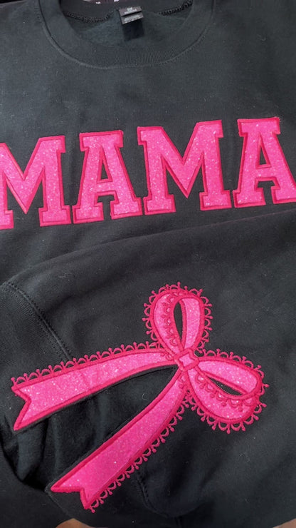 Custom Glitter Embroidered Lace Side Bow Mama Sweatshirt | Mother's Day Gifts