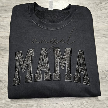 Custom Glitter Embroidered "Angel Mama" Sweatshirt | Mother's Day Gift