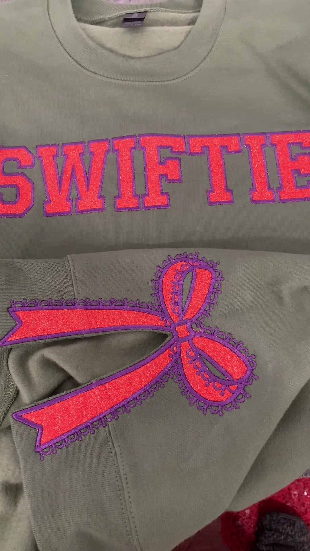 Custom Glitter Embroidered Lace Side Bow Mama Sweatshirt | Mother's Day Gifts