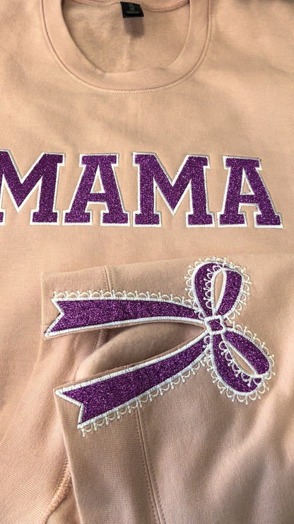 Custom Glitter Embroidered Lace Side Bow Mama Sweatshirt | Mother's Day Gifts