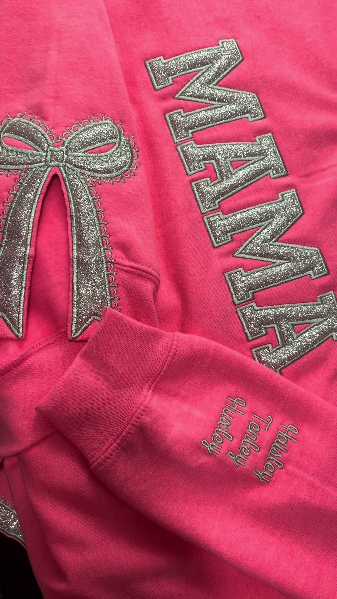 Custom Glitter Embroidered Lace Side Bow Mama Sweatshirt | Mother's Day Gifts