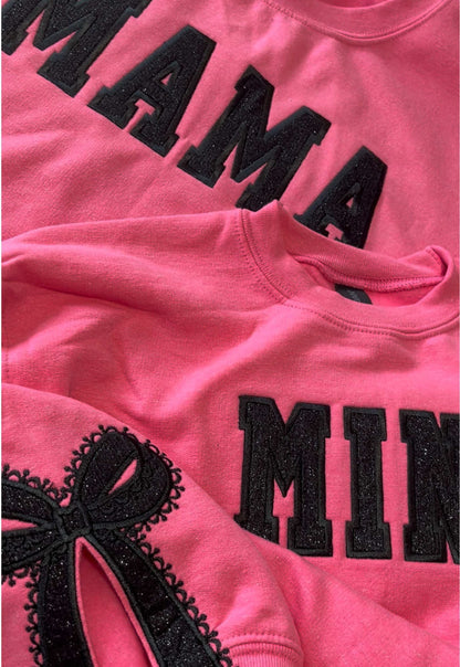 Custom Glitter Embroidered Lace Side Bow Mama Sweatshirt | Mother's Day Gifts