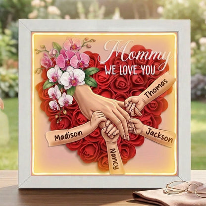 "orchid"-Personalized Mom Holding Hands Flower Shadow Box-Mother's Day Remembrance Frame