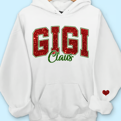 Custom Glitter Print Gigi Claus Christmas Grandma Nickname Sweatshirt With Grandkids Name