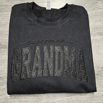 Custom Glitter Embroidered "Superman Grandma" Sweatshirt | Mother's Day Gift