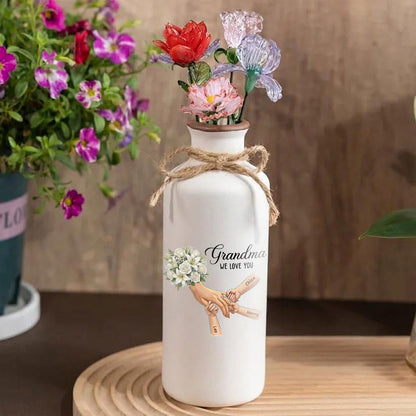Personalized "White Lily & White Roses" Vase-Personalized Grandma Holding Hands|Best Mother's Day Gift– Timeless Gift for Every Home